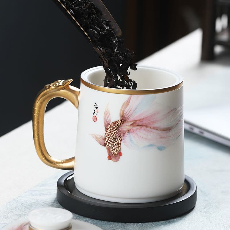 MULTIPOTENT茶杯功夫茶具办公杯羊脂玉得意杯悠然自得黄旭东大师作品伴手礼盒图片