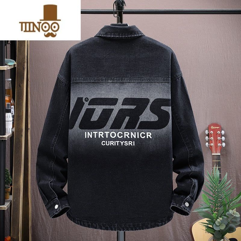 YANXU衬衫外套男长袖套装男装一套搭配帅气2023新款男生牛仔衬衣服图片