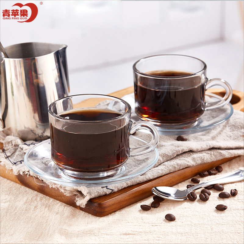 青苹果玻璃杯咖啡杯茶杯210ml套装2杯2碟