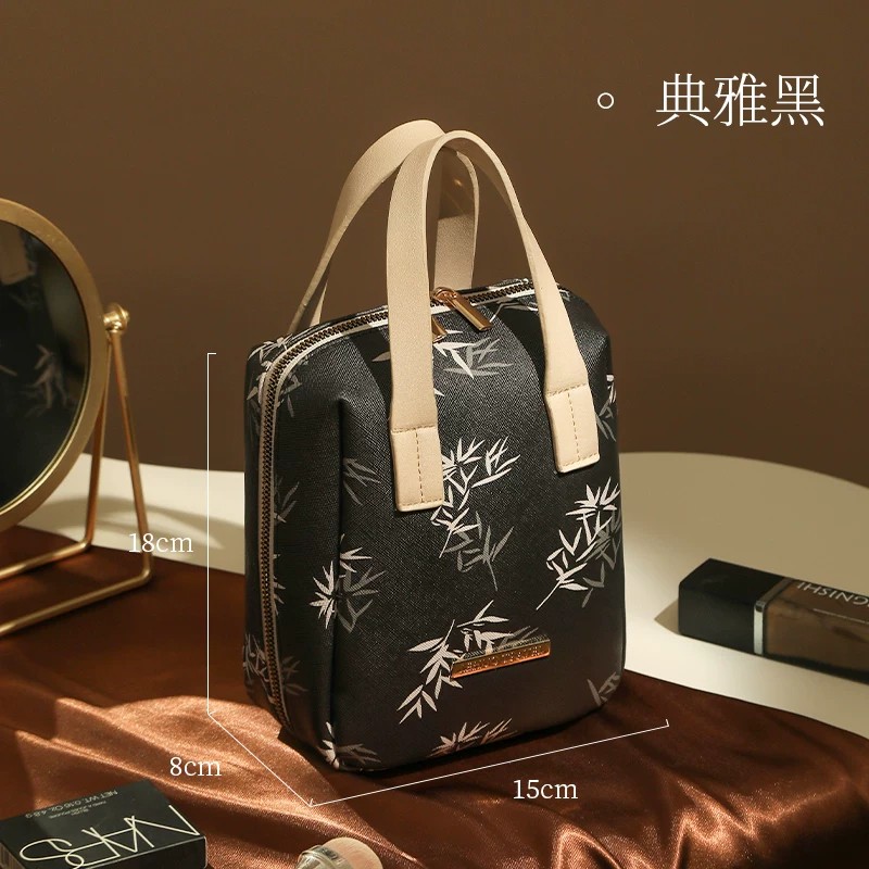 新中式手提化妆包女大容量2025新款便携式外出分区收纳化妆袋1085 小号【典雅黑】