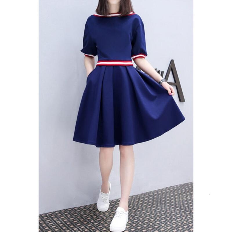 胖人显瘦衣服2018肥胖妹妹加肥加大码连衣裙胖mm夏季韩版女装深蓝色
