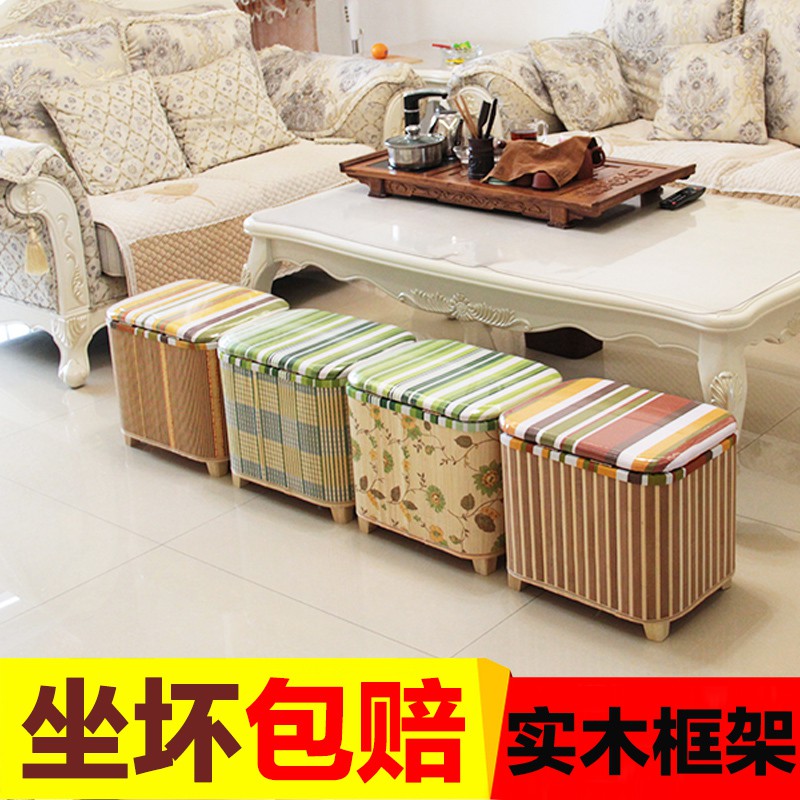 竹编收纳凳子储物凳可坐成人收纳椅子穿鞋凳多功能换鞋凳子储物箱 三维工匠高清大图