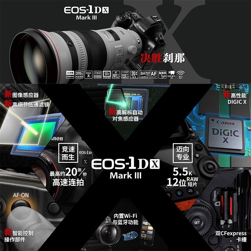 佳能(Canon) EOS 1DX3(24-105mm F4)数码单反相机 单镜头套装 约2010万像素