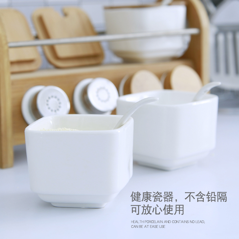 陶瓷调料盒套装厨房用品调味罐调味盒套装调料罐送勺带架子