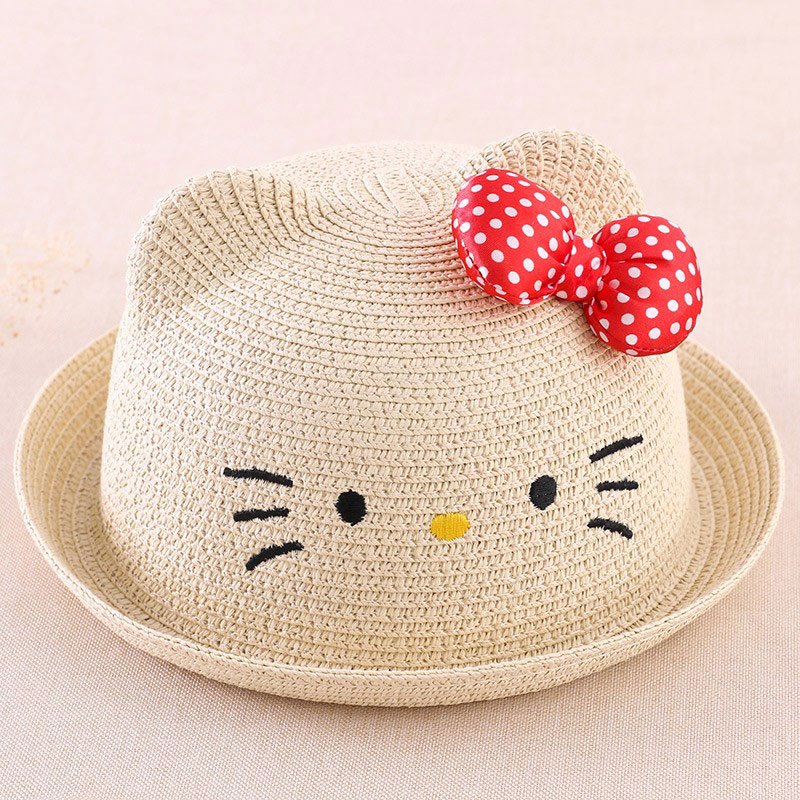 hellokitty女童草帽子透气防晒遮阳凉帽夏韩版幼儿童公主宝宝沙滩