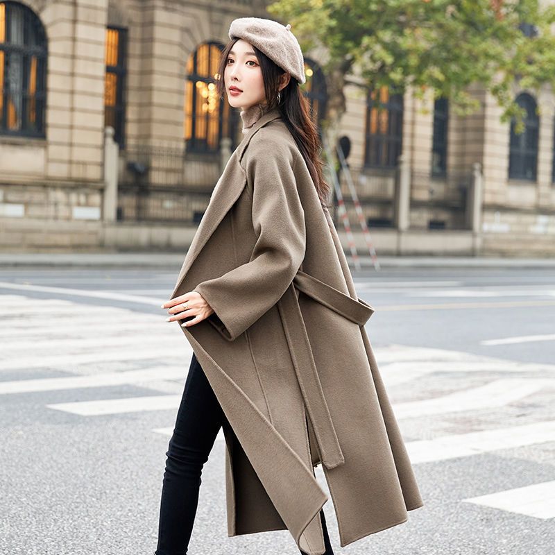 斯尔丽中长款毛呢外套女100羊毛大衣新款双面绒羊毛大衣外套女冬