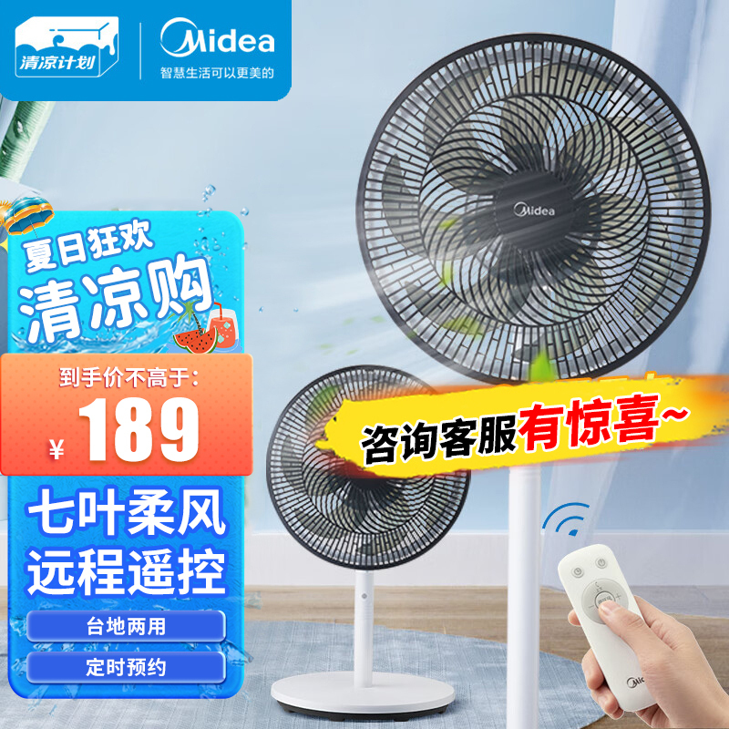 美的(Midea)“七瓣莲叶”轻音立式电风扇大风量家用落地扇广角摇头定时遥控电扇台地两用小风扇 SAG35FR