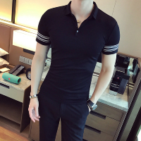 2018夏季年轻 英伦翻领POLO衫 韩版修身短袖体恤男装T恤打底上衣