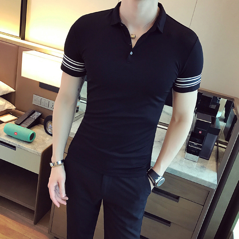 2018夏季年轻 英伦翻领POLO衫 韩版修身短袖体恤男装T恤打底上衣