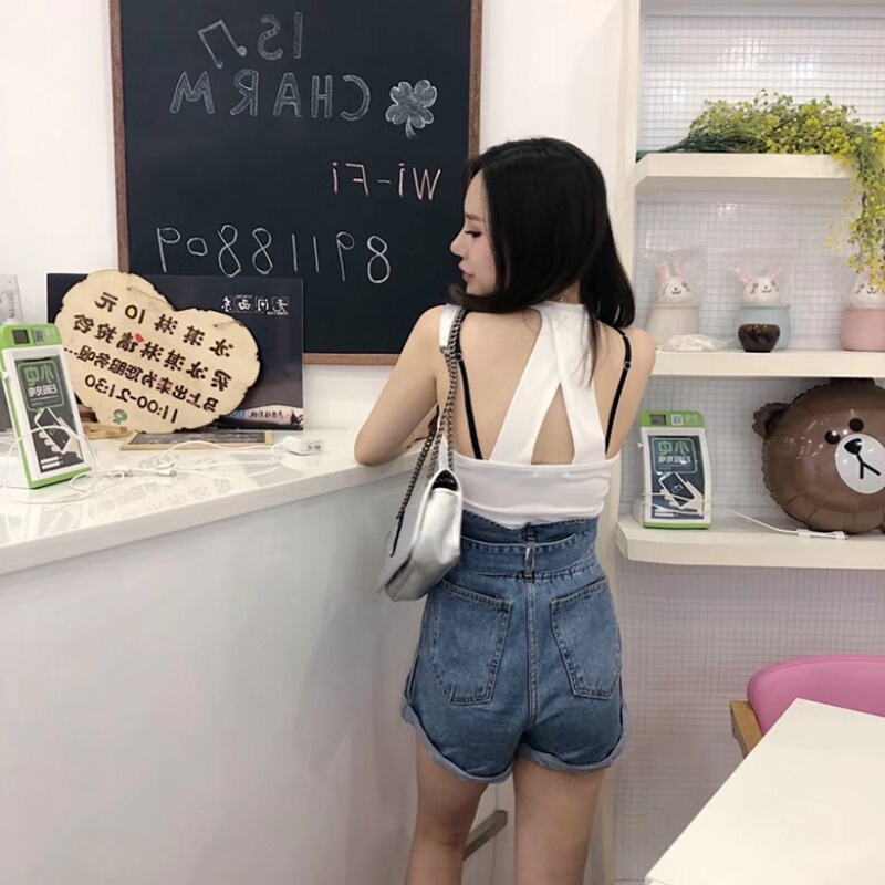 条纹背心2018夏季新款纯色带后背交叉露背小心机短款外穿上衣女白色均码