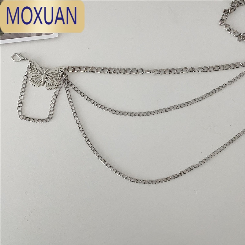 MOXUAN朋克ins风金属链子蝴蝶腰带女百搭配衬衫连衣裙西装JK腰链装饰酷