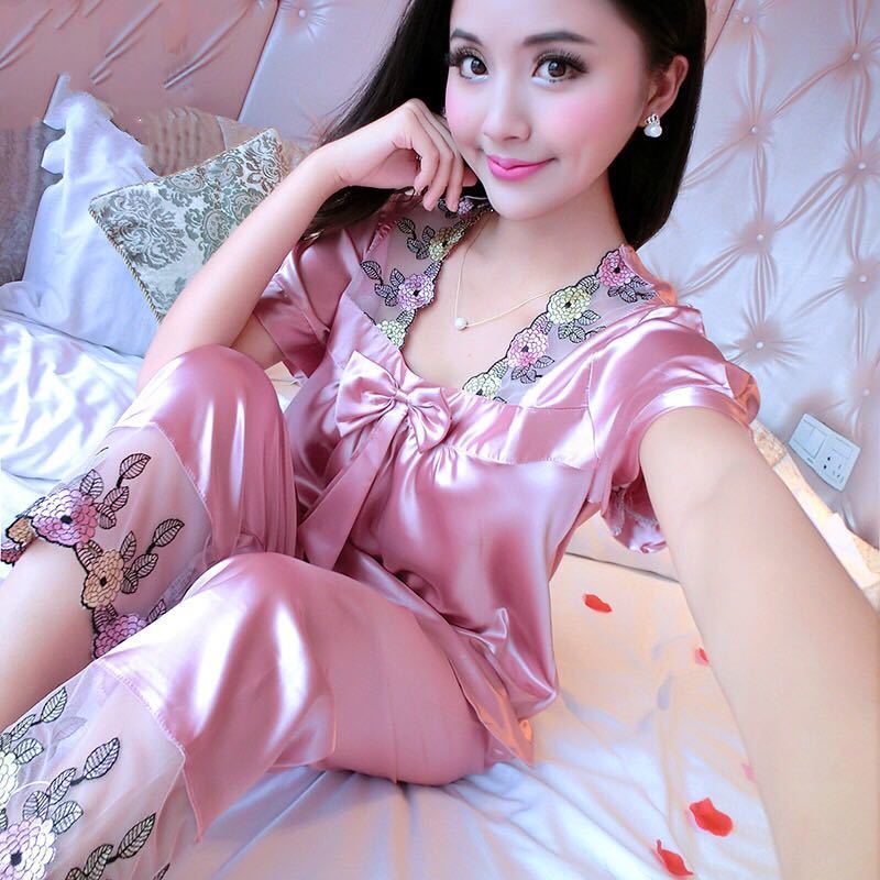 睡衣女短袖睡衣女夏性感大码睡衣套装家居服女夏季女士夏天睡衣