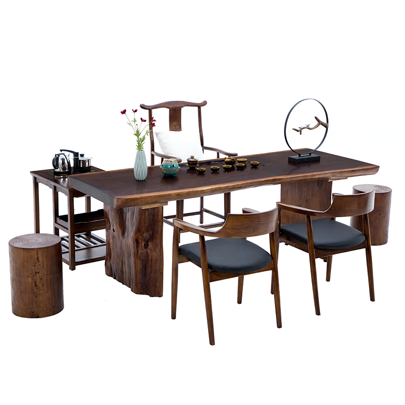 新中式实木大板茶盘茶具符象一体茶台茶桌椅组合办公室泡茶桌原木茶几