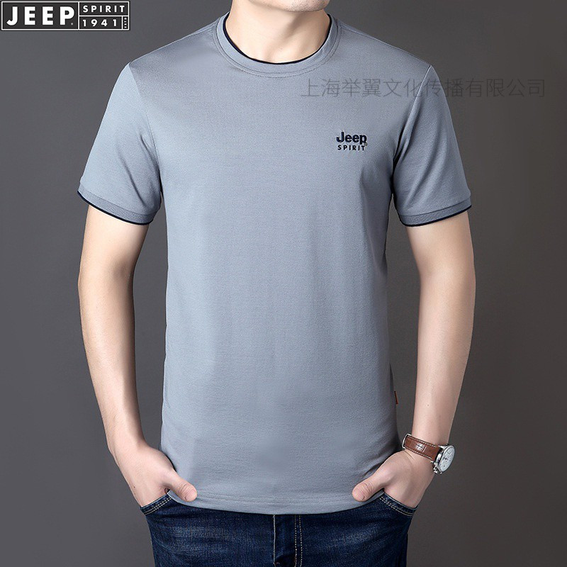 jeepspirit圆领短袖t恤男夏季宽松纯色半袖体恤大码
