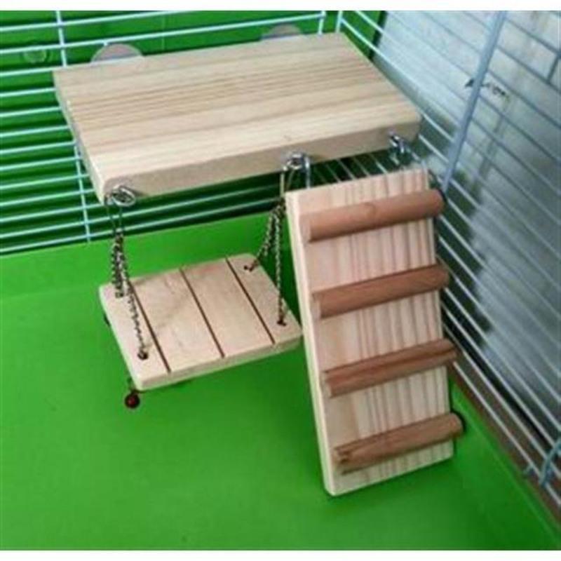 [工厂店]仓鼠木制平台爬梯秋千瞭望台三件套 小宠玩具DIY用品 跳板防滑梯秋千三件套