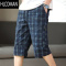 HLCOMAN2025年夏季新款男装格子七分裤男士潮牌宽松休闲薄款7分短裤