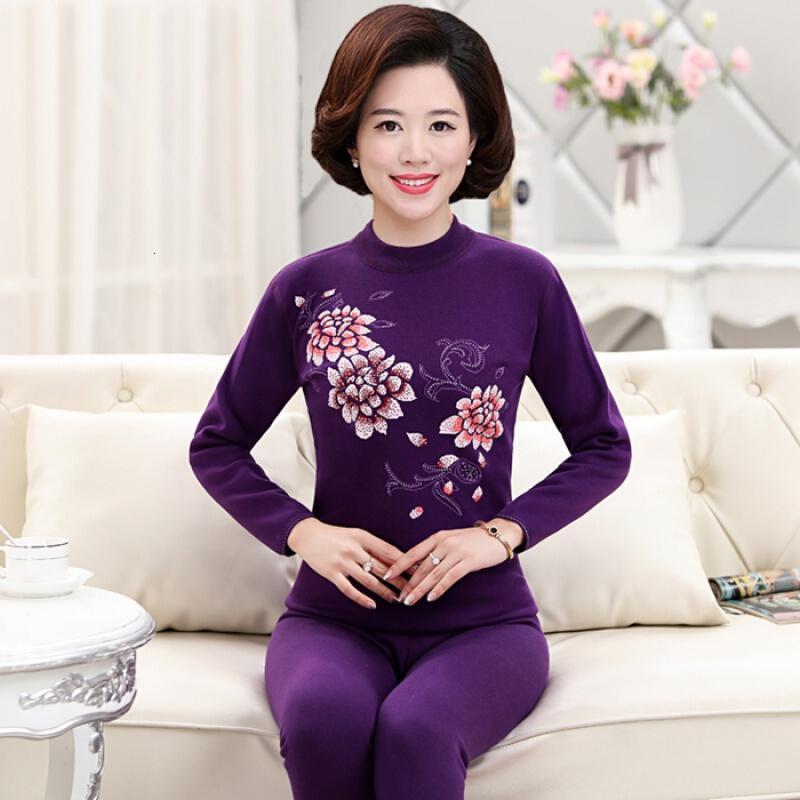 波迷娜bomina中老年人保暖内衣套装女士妈妈奶奶老人冬季高领加厚加绒
