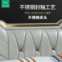 尋木匠欧式主卧现代简约真皮实木床出租屋双人床轻奢风港式床靠背垫软包