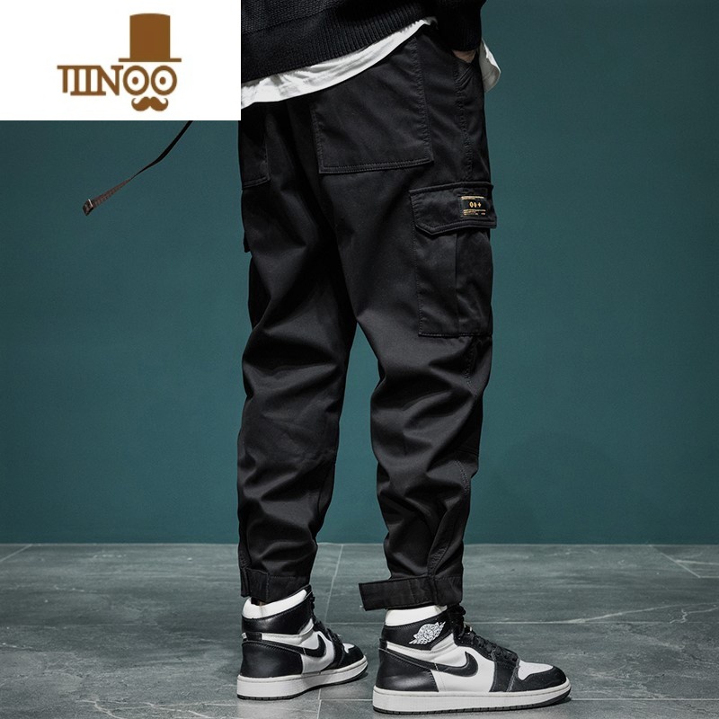 YANXU秋季机能工装裤男宽松大码束脚运动裤日系百搭加肥加大休闲裤子潮高清大图