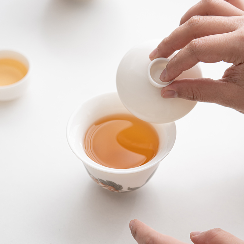 苏氏陶瓷(SUSHI CERAMICS)羊脂玉花开富贵快客杯旅行包便捷茶具
