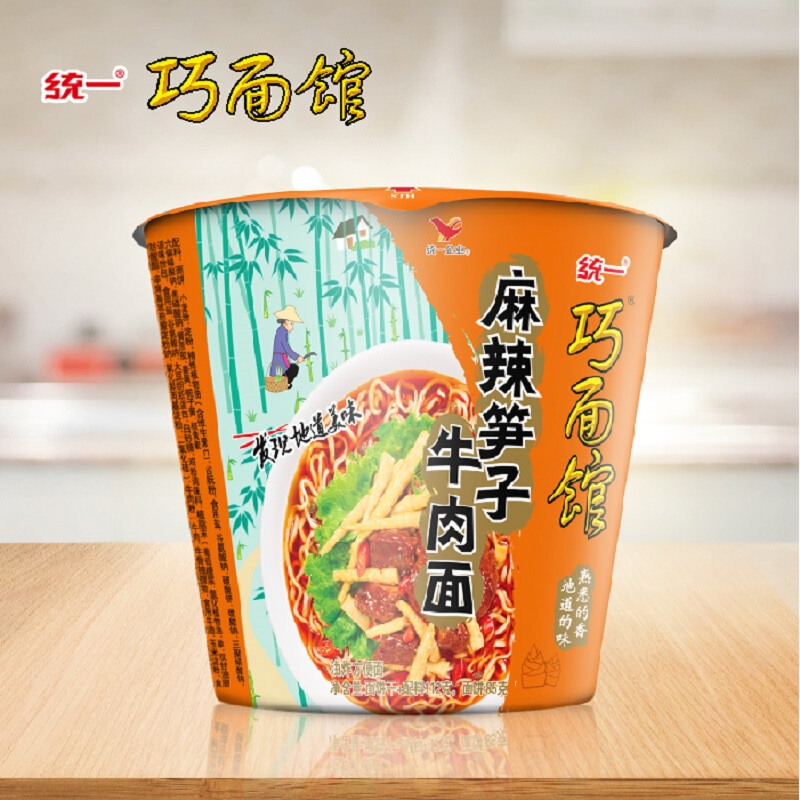 统一巧面馆麻辣笋子牛肉面112g桶麻辣