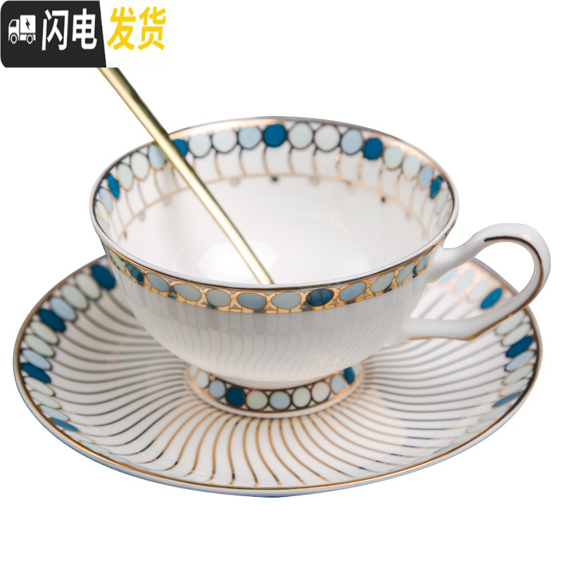 三维工匠骨瓷咖啡杯碟套装家用创意陶瓷英式下午茶杯带勺欧式小金边杯马克杯
