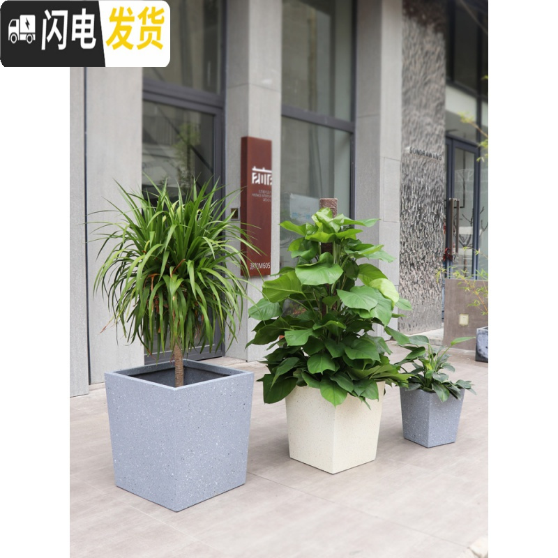 三维工匠创意花盆家用客厅绿植盆景个性家居别墅阳台落地仿石花缸盆栽花器 605A灰色高菱形A 中花盆容器