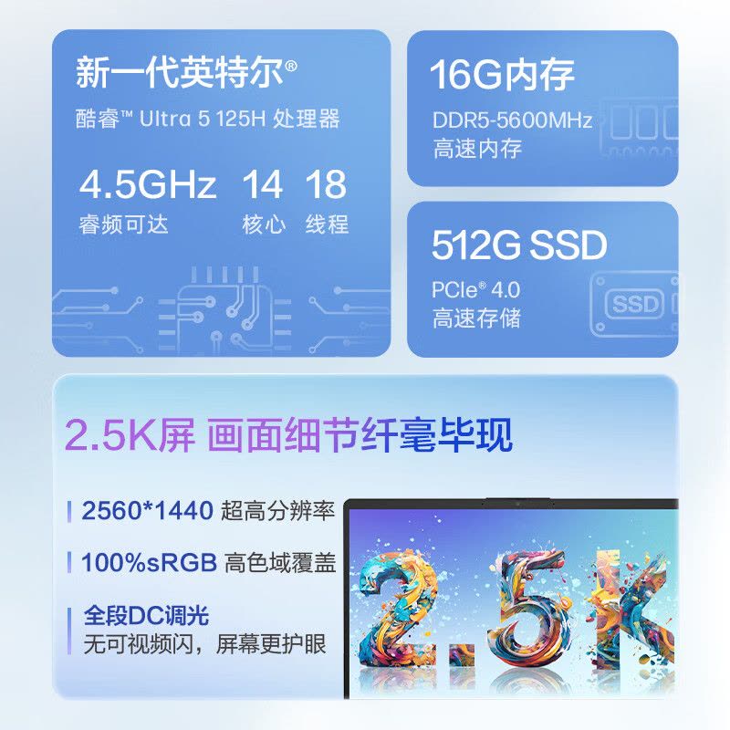 惠普(HP)星Book14 14英寸商务办公学生学习轻薄本笔记本电脑(酷睿Ultra5 125H 16G 1TB 2.5K 背光键盘 AI)银 升级版图片