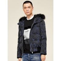 GXG男装 冬季男士加厚罗纹袖口保暖短款抽绳连帽羽绒服外套