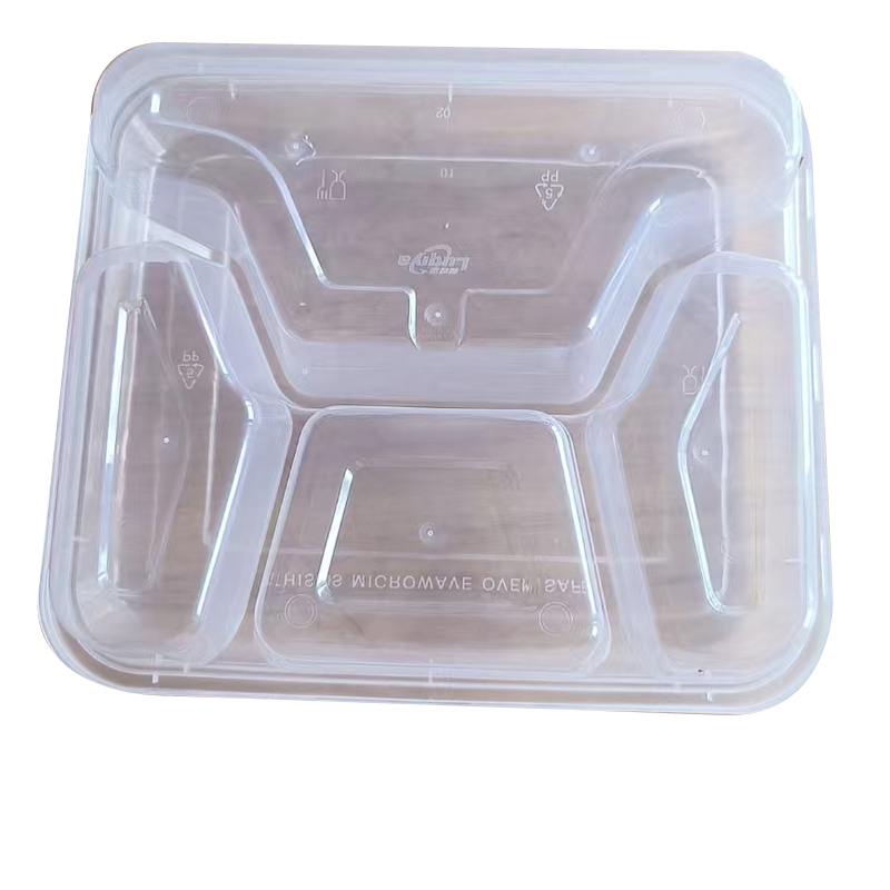 鲁奇亚普通一次性饭盒长方形带盖透明方四格1000ml 150套