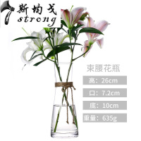 简欧麻绳透明玻璃花瓶摆件客厅插干花花瓶餐桌装饰品百合富贵竹瓶 花瓶+麻绳