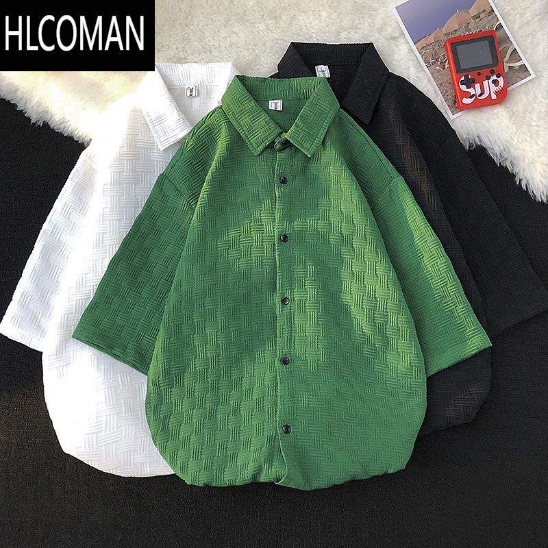 HLCOMAN短袖衬衫男款夏季美式设计感ins潮牌痞帅衬衣高级感宽松半袖外套