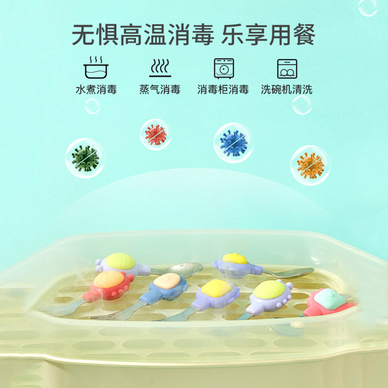 DuDi/青蛙嘟迪 婴儿辅食勺宝宝训练不锈钢叉勺儿童餐具学吃饭勺子(样式随机) 蓝色