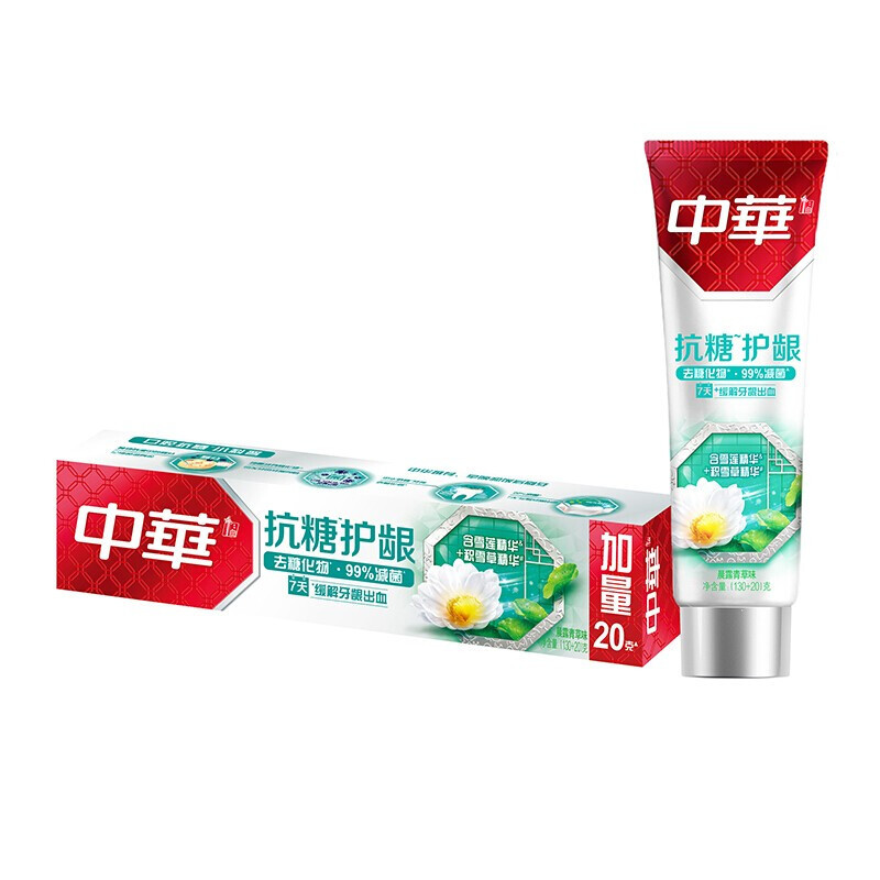 中华抗糖护龈牙膏晨露青草味130g视频