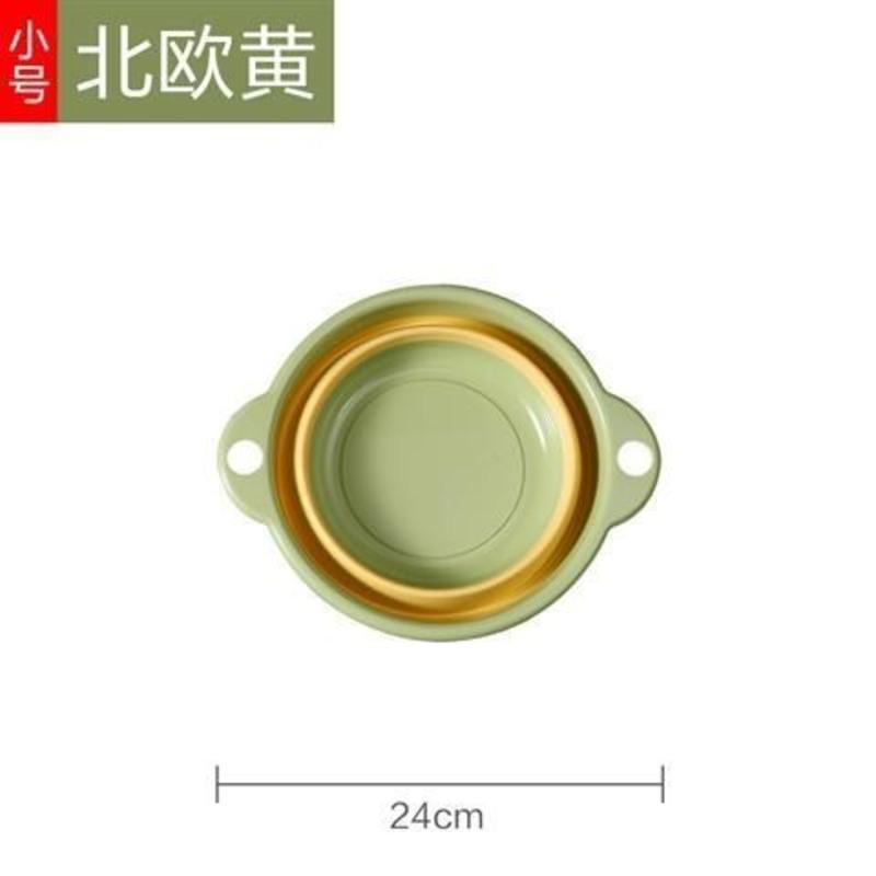 黄绿小号折叠脸盆收藏宝贝送挂钩 家用大号可折叠洗脸盆学生宿舍用塑料便携式压缩旅游小号洗衣盆子