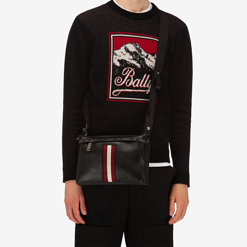 【直营】 巴利(BALLY)HARVEY系列牛皮经典红白条纹男士单肩包斜挎包 男包
