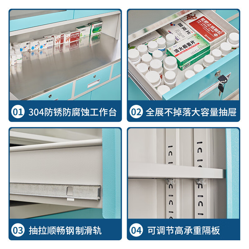 锦北不锈钢脚面处置台配药桌调剂台办公桌医务室配药柜 0.9米处置台高清大图