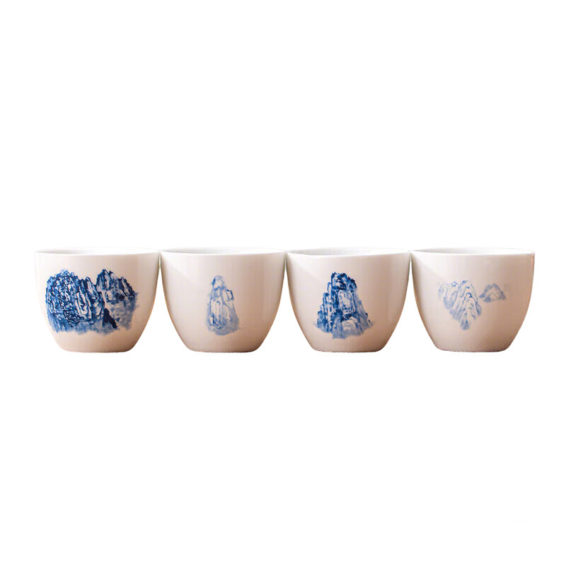 苏氏陶瓷(SUSHI CERAMICS) J1026 万重山烤花品茗杯礼盒套装 70ml*4 (单位:套)