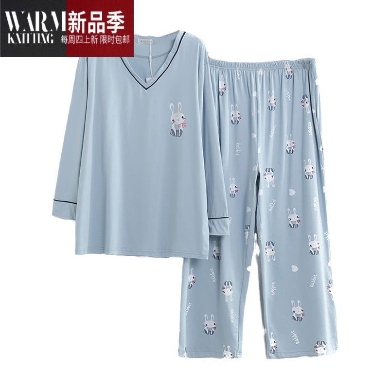 SHANCHAO睡衣女加肥加大200斤胖mm长袖家居服套装2023年新款