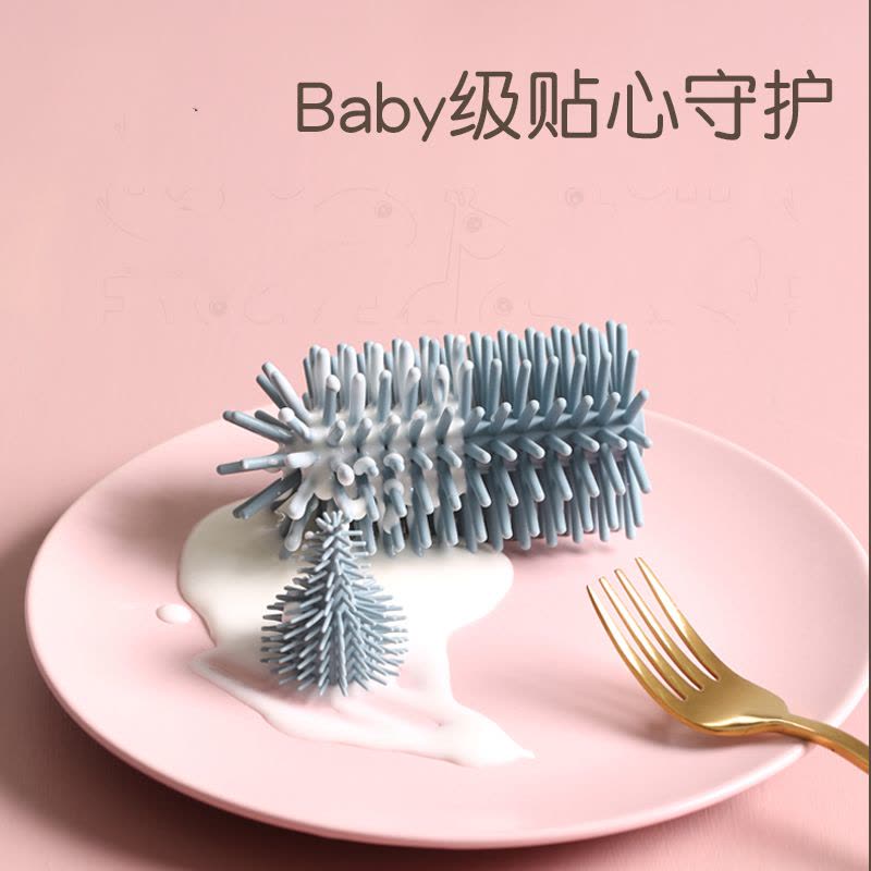 奶瓶刷子奶嘴刷阿斯卡利(ASCARI)清洁刷套装硅胶婴儿奶瓶刷便携清洗360度旋转 奶瓶刷[青柠绿](送吸管刷)图片
