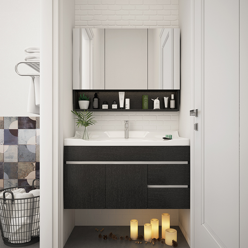 北欧卫生间浴室柜洗手盆柜组合洗脸池台盆柜洗漱台简约镜柜