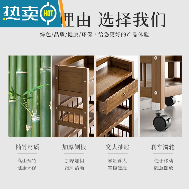 敬平厨房小型可移动置物架家用茶水架落地客厅茶叶柜零食收纳架子推车高清大图
