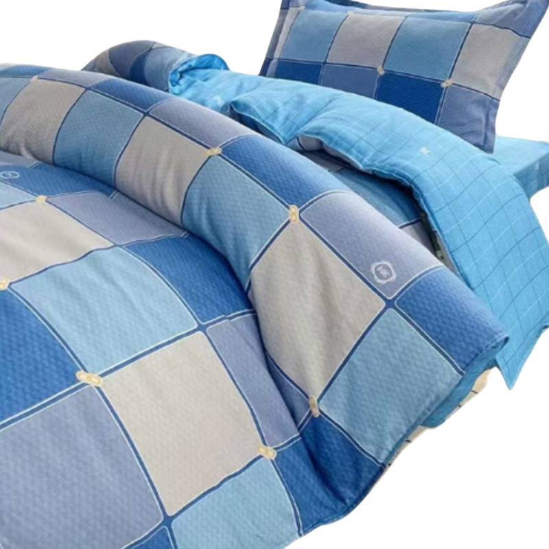 铭思沃三件套床单款0.9*2.0m床 蓝格 套高清大图