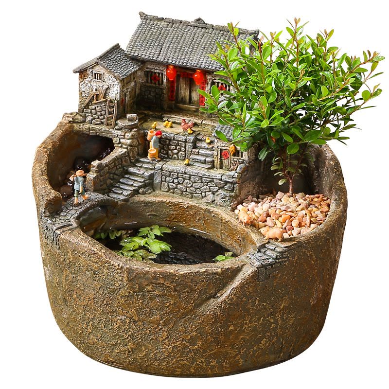 创意流水摆件循环水玄关永动客厅造景鱼缸禅意造景桌面装饰品复古图片