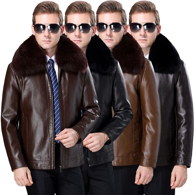 免费试穿正品海宁真皮皮衣男2023秋冬装海宁新款男士皮夹克修身短款优质绵羊皮机车服爸爸装立领外套男士商务休闲皮衣图片