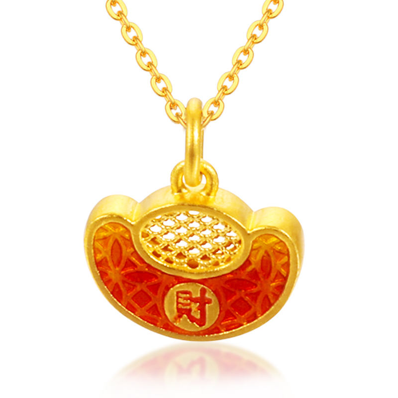 黄金码头足金999古法烧蓝财字元宝吊坠送女友爱人表白金坠子礼物视频