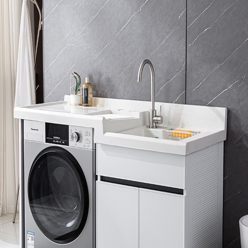 它墅定制洗衣机一体柜太空铝石英石台盆柜阳台滚筒洗衣柜组合带搓衣板