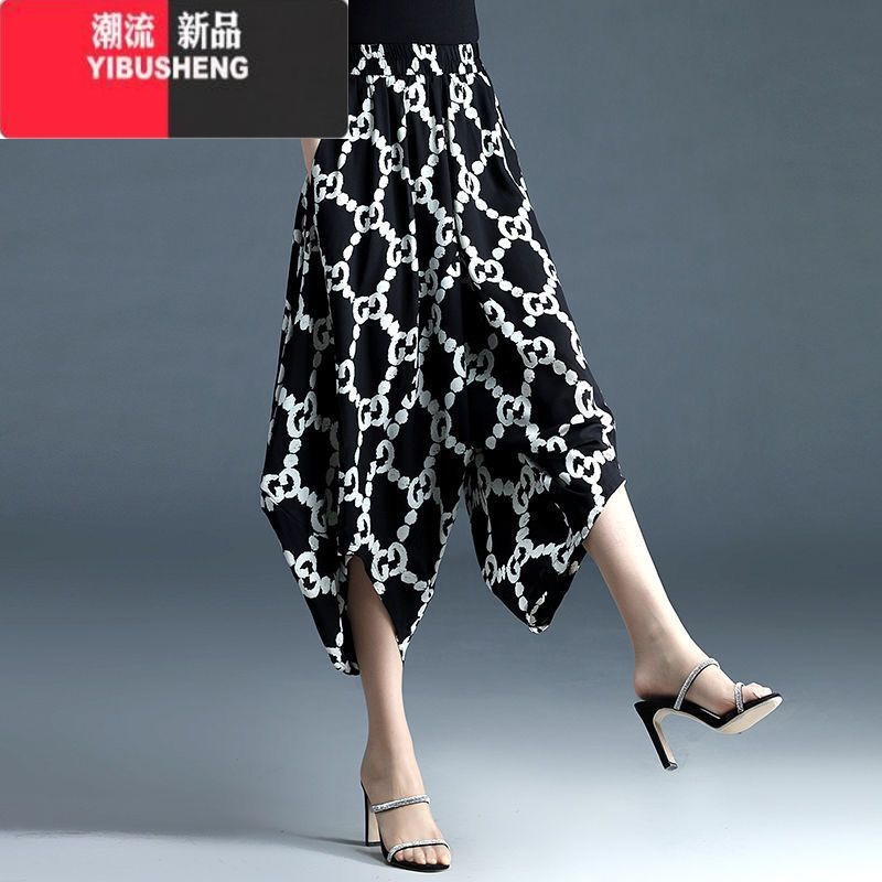 YIBUSHENG格子休闲七分裤女2023新款设计感宽松显瘦高腰冰丝阔腿裤季薄冰高清大图