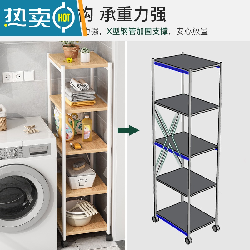 敬平洗衣机架子带轮落地厨房储物收纳小推车床头置物家用书架多层高清大图