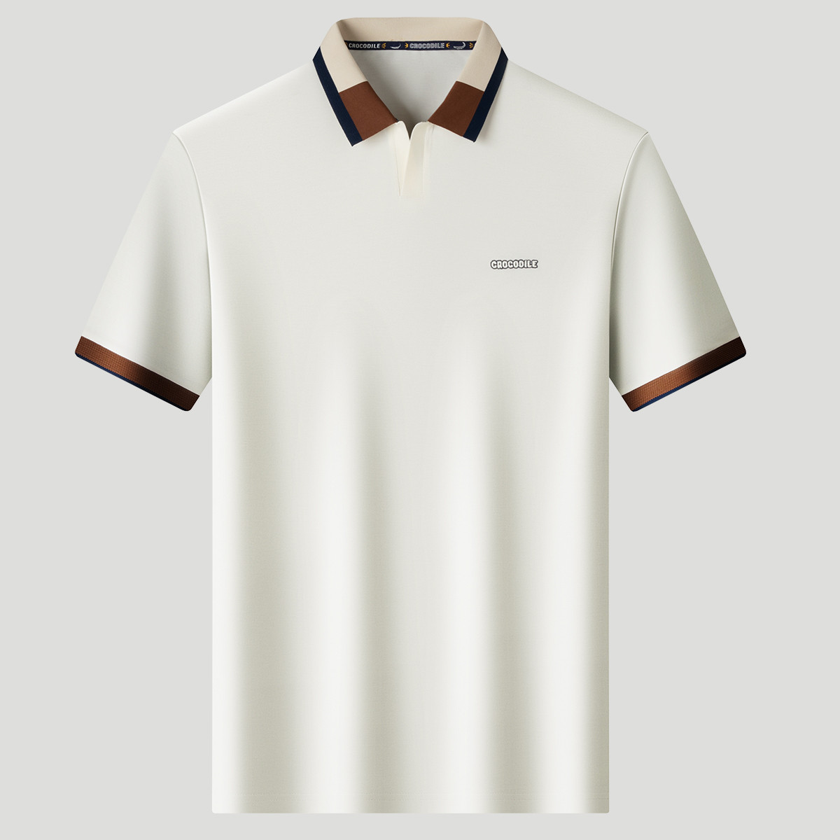 鳄鱼恤CROCODILE 商务短袖高档POLO衫男士条纹翻领T恤高清大图